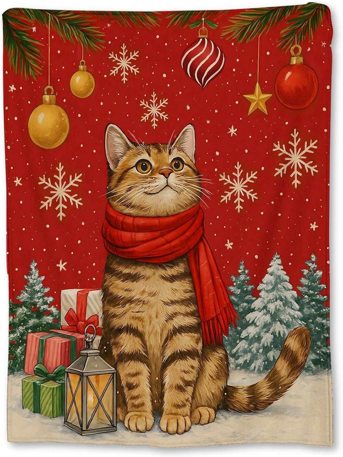Home Xmas Decor Ideas - Coperta Festiva Natalizia con Gatti, Decorazione