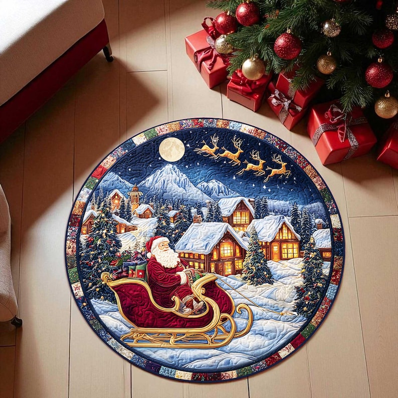 Home Xmas Decor Ideas - Zerbino rotondo natalizio con slitta di