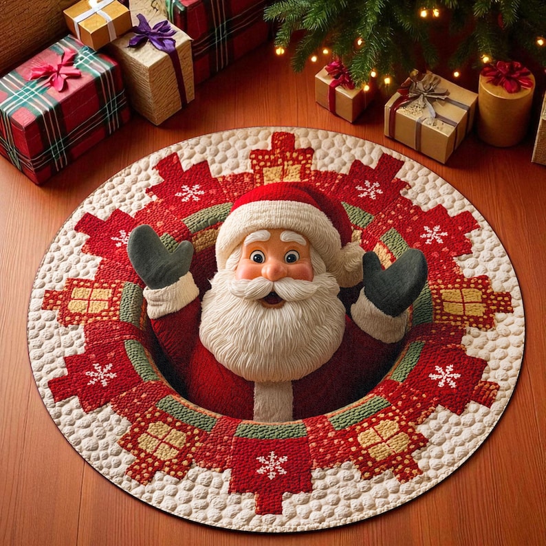 Home Xmas Decor Ideas - Zerbino rotondo natalizio con Babbo Natale,