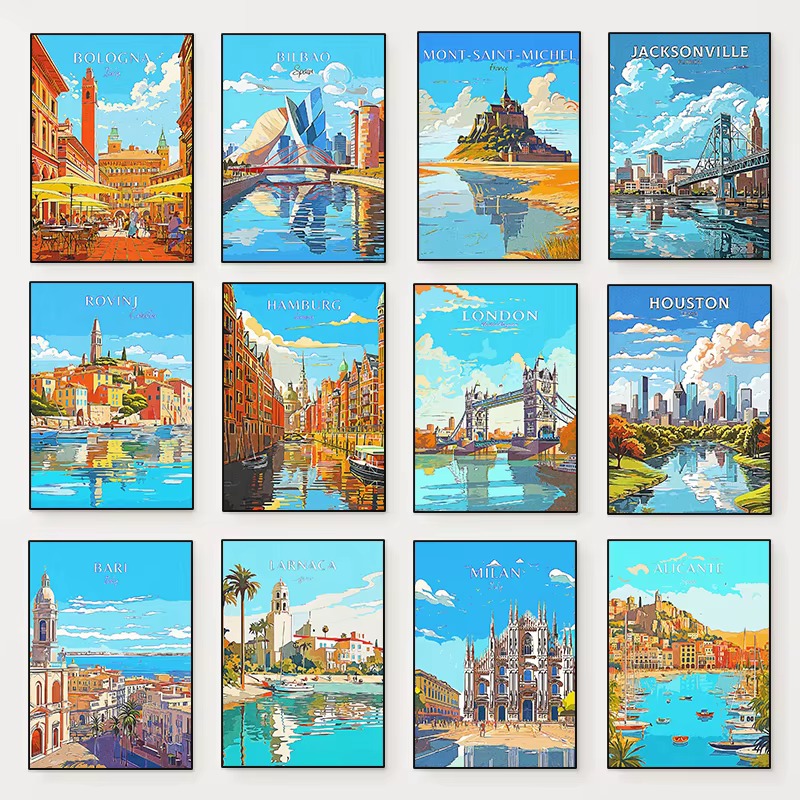 Home Decor Houston - Dipinto Diamantato Paesaggio Urbano Colorato Monaco